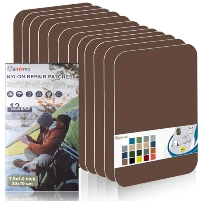 Image of Nylon Repair Patches 20x10 cm 12 pcs Tape Fabric Patch Self Adhesive Outdoor Camping Gear Kit for Tent, Umbrella, Down Jackets, Sleeping Bag, Knapsack （Brown）