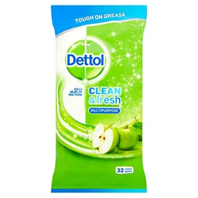 Image of Dettol Power &amp; Fresh Cleaning Wipes Green Apple, 32