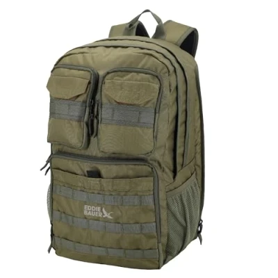 Image of eddie bauer Cargo Backpack 30L Access Computer Sleeve and Dual Mesh Side Pockets, Moss Grey