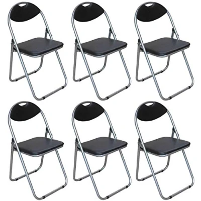 Image of Taylor &amp; Brown Pack of 6 Black Padded Folding Chair Back Rest Easy Store for Home, Dining, Office, Computer Desk Chairs, Seating Events Size 44cm x 45cm 78cm