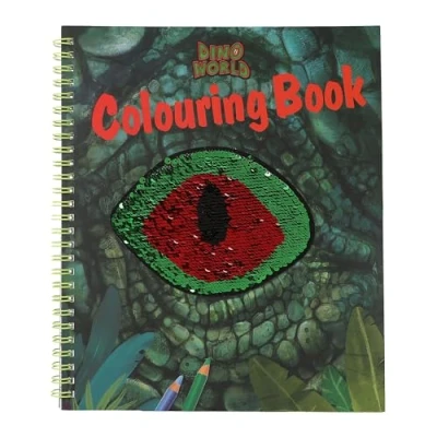 Image of Depesche 12757 Dino World Colouring Book with Sequin Design, 20 Pages for Designing Dinosaur Motifs, Includes a Sticker Sheet