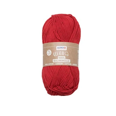Image of Glorex 5 1004 04 100% Cotton Versatile for Knitting, Crocheting and Crafts, Soft Washable, 50 g, Approx. 170 m, red