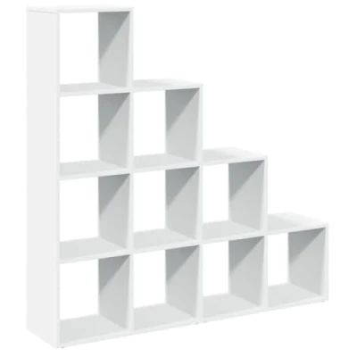 Image of vidaXL Room Divider Bookcase 4 Tier White Engineered Wood Bookshelf 10 Cubes 131.5 x 29 cm Freestanding Versatile Storage for Living Room, Bedroom, Office
