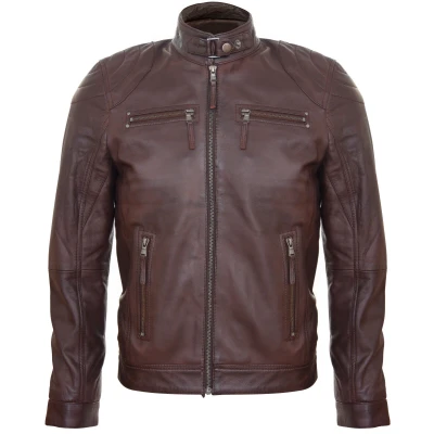 Image of Infinity Leather Mens Biker Zipped Racing Jacket Brown Size Large