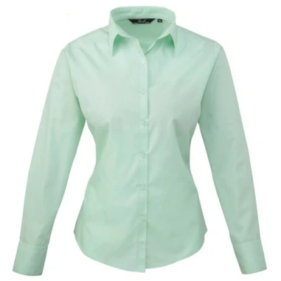 Image of Premier Women&#039;s poplin Long Sleeve Blouse, Ladies Plain Work Shirt Aqua Size 14
