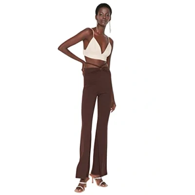 Image of Trendyol Women High Waist Wide Leg Regular fit Trousers Brown