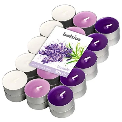 Image of Bolsius Tealights Lavender Scented Multi Coloured 4hr Pack 30, Wax, One Size, 101826944477