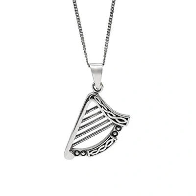 Image of 81stgeneration Unisex 925 Sterling Silver Irish Celtic Harp Pendant Necklace, 18&quot;