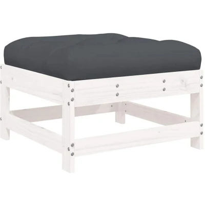 Image of vidaXL Garden Footstool with Cushion White Solid Wood Pine