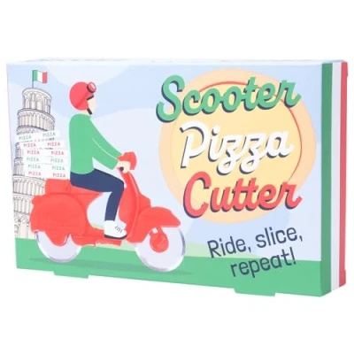 Image of Scooter Pizza Cutter. Kitchen Novelty Slicer Includes 2 Roller Cutters in Classic Shape. Cutter Wheel. Fun Making Accessories