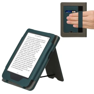 Image of kwmobile Case Compatible with Kobo Clara 2E / Tolino Shine 4 Cover Faux Nubuck Leather e Reader Flip Petrol