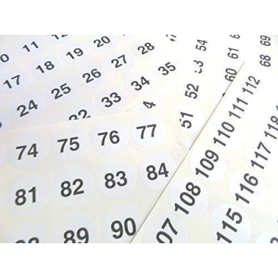 Image of White 25mm Round Consecutive, Sequential Number Sequence Labels, Numbering Stickers, from 1 140