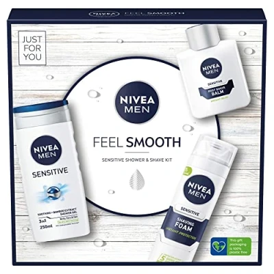 Image of Nivea Men Feel Smooth Sensitive Shower &amp; Shave Kit Gift Set