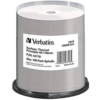 Image of Verbatim CD R 700 MB 52x Burning Speed, Blank CDs, Thermally Printable No ID, DataLifePlus, 100 Pack Spindle
