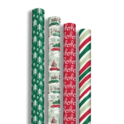Image of Clairefontaine 202084AMZC A Box Of 12 Rolls Gift Wrapping Paper Excellia 80g Dimensions: 2x0.70m Pattern: &quot;Hohoho&quot;, Christmas Parties