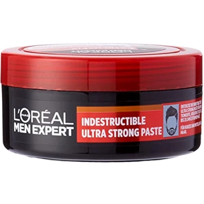 Image of L&#039;Oréal Men Expert Indestructible Ultra Strong Paste for Men, Hair Styling Wax up to 24 Hours Super Hold, Men&#039;s Pomade Short and Medium Length Hair, Extreme Fix, 1 x 75