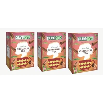 Image of Puregro Cinnamon Tea 40g (20 Bags) PACK OF 3 Herbal 100% Pure Natural CAFFEINE FREE.