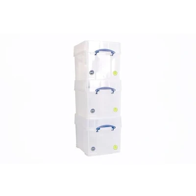 Image of Really Useful Plastic Storage Box 35 Litre With XXL Lid Clear (Pack Of 3)