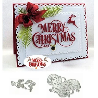 Image of Merry Christmas Reindeer Metal Cutting Die Cuts, Stencils DIY Crafts Cards Dies Cuts for Embossing Card Making Photo Decorative Paper Scrapbooking