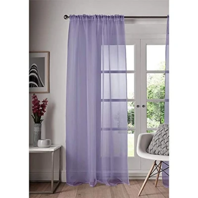 Image of ASAB Single Panel Slot Top Voile Curtain Sheer Quality Pole &amp; Rod Pocket Plain Colours For Window and Doors 148cm x 229cm Lilac
