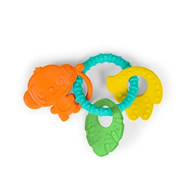 Image of Bright Starts Tropical Chews Silicone Teething Ring BPA Free Monkey, Leaf, Banana Unisex, 3 Months +