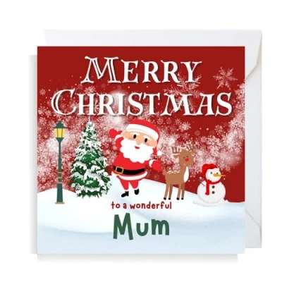 Image of Second Ave Mum Christmas Santa Reindeer Snowman Square Xmas Holiday Festive Greetings Card