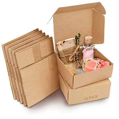 Image of Kurtzy 10 Pack Brown Kraft Gift Boxes Box Measures 12 x 5cm (4.72 4.72 1.96 inches) Easy Assemble Square Presentation Favour Present Parties, Birthdays, Weddings, Holidays