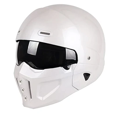 Image of Woljay Open face Full Helmet Motorcycle Modular Helmets for Unisex Adult Street Bike Cruiser Scooter DOT Approved (White,L)