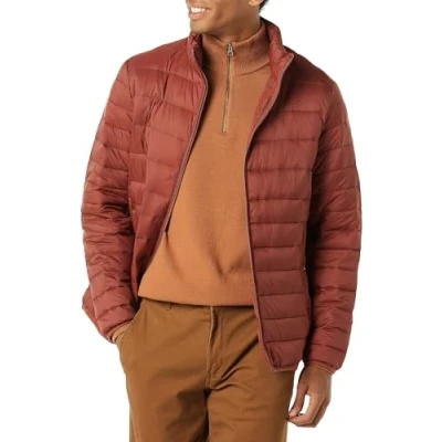 Image of Amazon Essentials Men&#039;s Packable Lightweight Water Resistant Puffer Jacket (Available in Big &amp; Tall), Earth Red, S