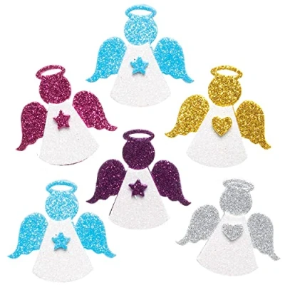 Image of Baker Ross FE924 Angel Glitter Foam Stickers Pack of 100, Kids Stickers, Ideal for Children&#039;s Arts and Crafts Projects, Great Card Making Scrapbooking