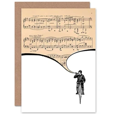 Image of Wee Blue Coo GREETINGS CARD BIRTHDAY GIFT SHEET MUSIC TRUMPET PLAYER BICYCLE