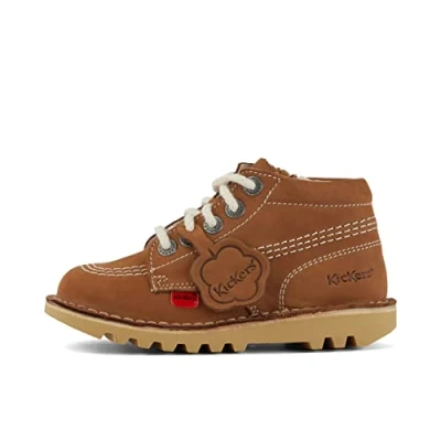 Image of Kickers Unisex Kids Kick Hi Classic Ankle Boots With Zip Extra Comfortable Added Durability Premium Quality Boot, Tan Light Cream, 9 UK Child