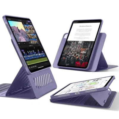 Image of ESR for iPad Pro 13 inch Case (2024, 7th Generation), Rotating with Removable Magnetic Cover, Adjustable Portrait/Landscape Stand Raised Screen View, 9 Standing Angles, Shift Series, Purple