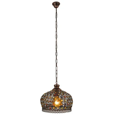 Image of EGLO Jadida Vintage Pendant Lamp, Oriental Ceiling Light Fitting in Antique Copper Steel and Stained Glass, Dining Living Room Hanging Lighting, E 27 Socket, Ø 13 inches
