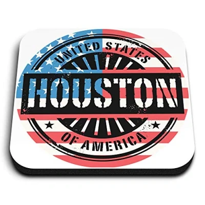 Image of 1 x Square MDF Fridge Magnet Houston USA American Flag Stamp 6050
