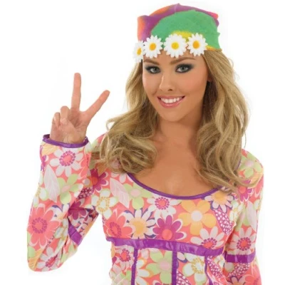 Image of Unisex Hippie Flower Headscarf 60s 70s Power Fancy Dress Cosplay