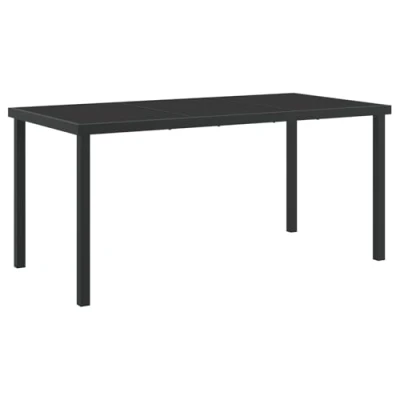 Image of vidaXL Garden Dining Table Black Patio Furniture, Tempered Glass Top, Outdoor Metal 160x80 cm, Weather Proof Grey Matte Finish for Patio/Balcony/Garden Seats 6