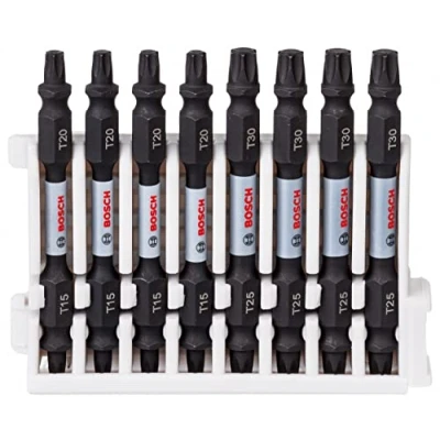 Image of Bosch Accessories 8pcs. Double Screwdriver Bit Set Torx (Impact Control, 8 x T15 T20 Bits, Length 65mm, Pick and Click, Accessory Impact Drill)