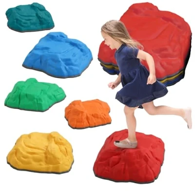 Image of AIYAPLAY Balance Stepping Stones for Kids, 6 PCS River with Non slip Bottom, Indoor Outdoor Sensory Obstacle Course Ages 3 8 Years, Multicoloured
