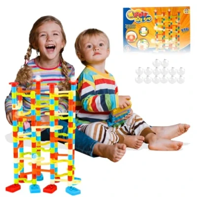 Image of Koolbitz Marble Run Race Game 176 PCS STEM Building Toy with 60 Marbles Educational Construction Set for Kids Ages 3+ DIY Maze Track Fine Motor Skills Problem Solving and Creative Play