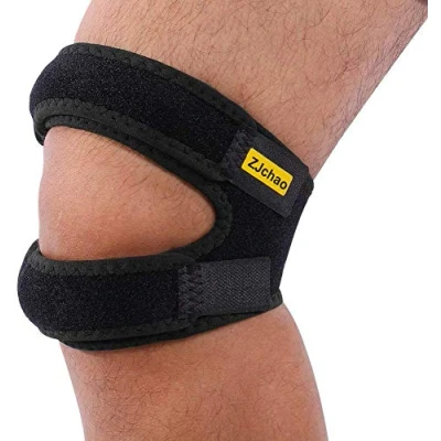 Image of knee bandage, patella strap, adjustable guard for running, jumping, basketball, outdoor sports or pain relief, 11 16 inch, black