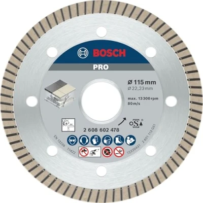Image of Bosch 1x PRO Ceramic Extra Clean Turbo Diamond Cutting Disc for Bore 22.23 and Small Angle Grinders (for Marble, Hard tiles, Ø 115 mm, Professional Accessory Grinder, Marble Saws)