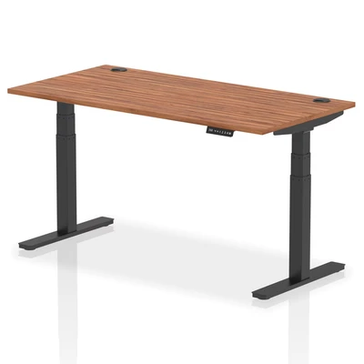 Image of Air 1600x800mm Height Adjustable Desk Walnut Top Cable Ports Black Leg