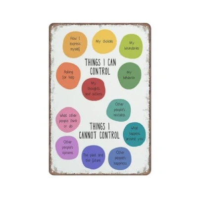 Image of KOPUTE Things I can control poster, Therapy office decor, Mental Health Calm down corner, Counseling, Retro Metal Poster Wall Art Kitchen Garden Farm Home Decoration,tin sign 30X40cm