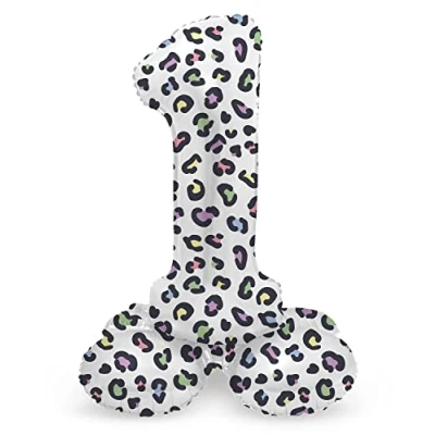 Image of Folat 63931 Standing 1 Bright Panther White 72 cm Birthday Decoration Balloon Number No Helium Required, Multicoloured, Standard Size