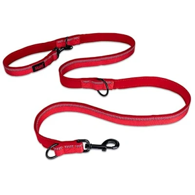 Image of HALTI Double Ended Lead for Dogs, Size Large, Red, 2m, Best Premium Puppy &amp; Dog Leash, Neoprene Padded, Easy to Use, Reflective, Adjustable Lengths, Ideal Hands Free Running Training