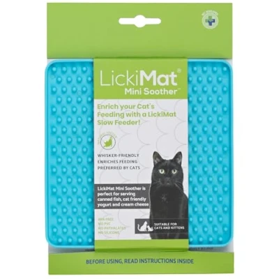 Image of LickiMat Mini Classic Soother Cat Food Mat, Slow Feeder for Boredom &amp; Anxiety Relief Cats, Perfect Food, Treats, Yoghurt Peanut Butter, Fun Alternative to a Feeding Bowl, Turquoise