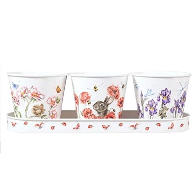 Image of Wrendale Designs Floral Herb Pots Set of 3 With Tray