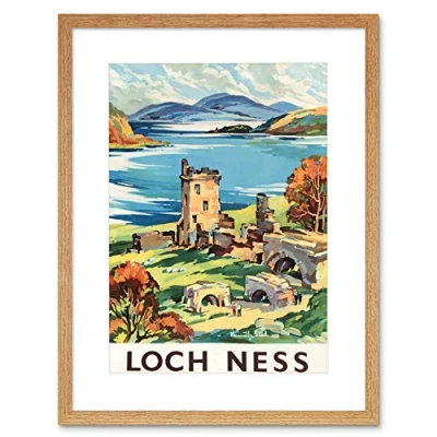 Image of Wee Blue Coo Travel Scotland Castle Loch Ness British Railways Framed Wall Art Print