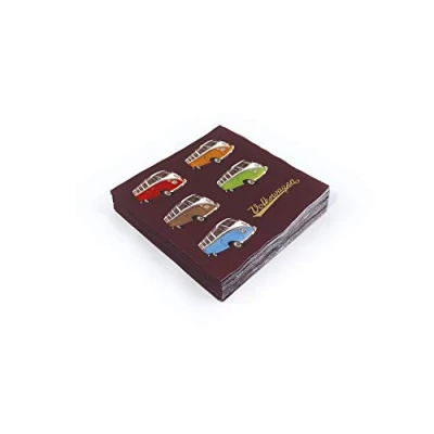 Image of BRISA VW Collection Volkswagen Napkins Table Paper Tissues with T1 Bus and Beetle Motif (Bus Parade/Multicolor)